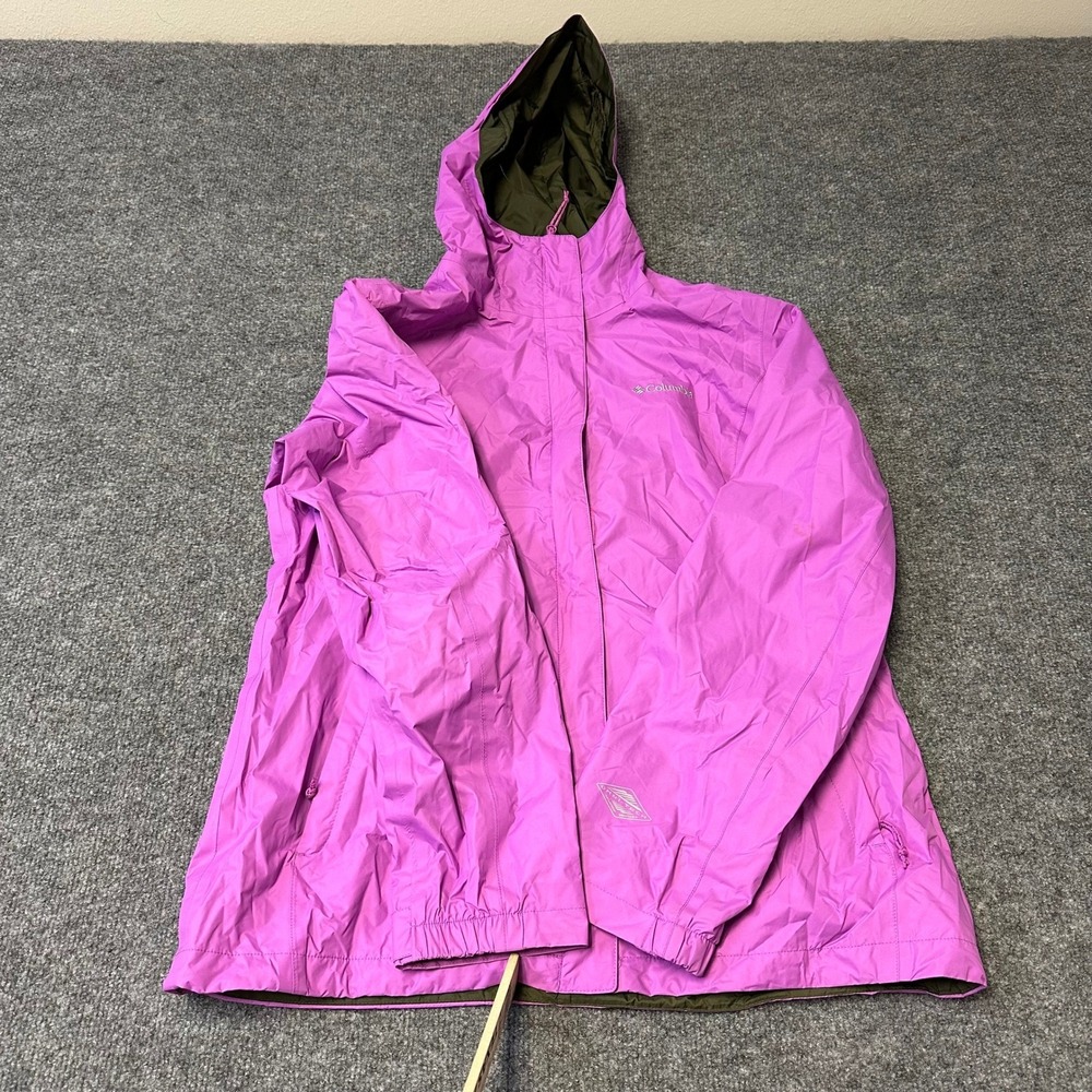 Columbia Jacket Womens Size L Purple Hooded Rain Shell Lightweight Outdoor GOOD